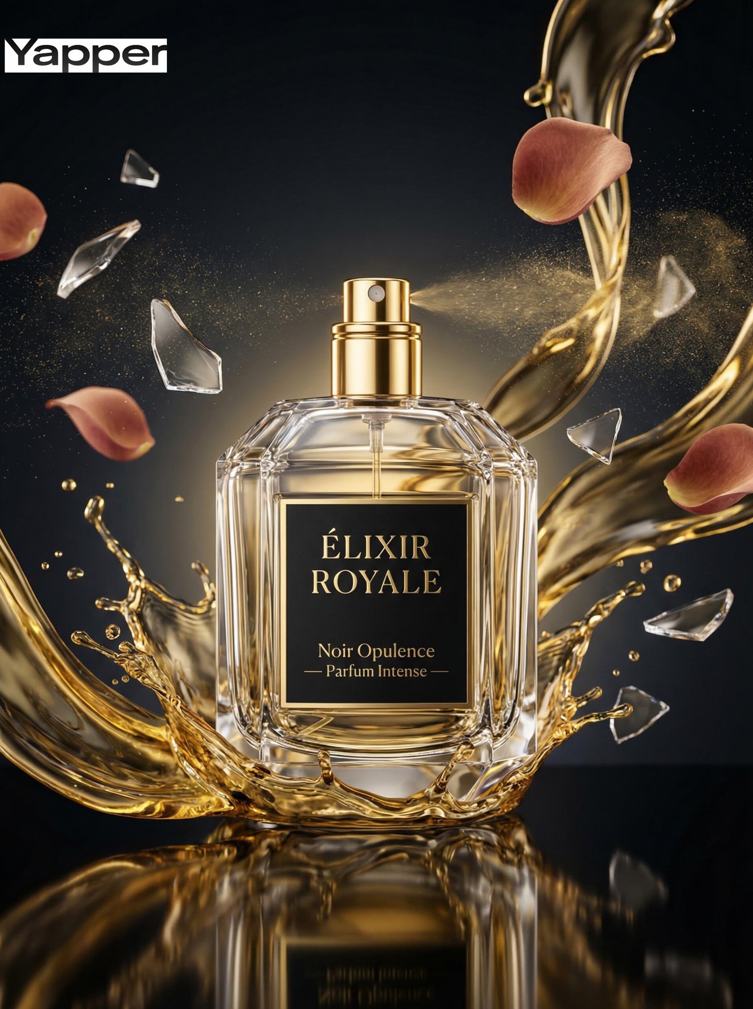 ÉLIXIR ROYALE Noir Opulence - 高速奢华香水商业摄影_此图片使用nanoBanana-Pro生成